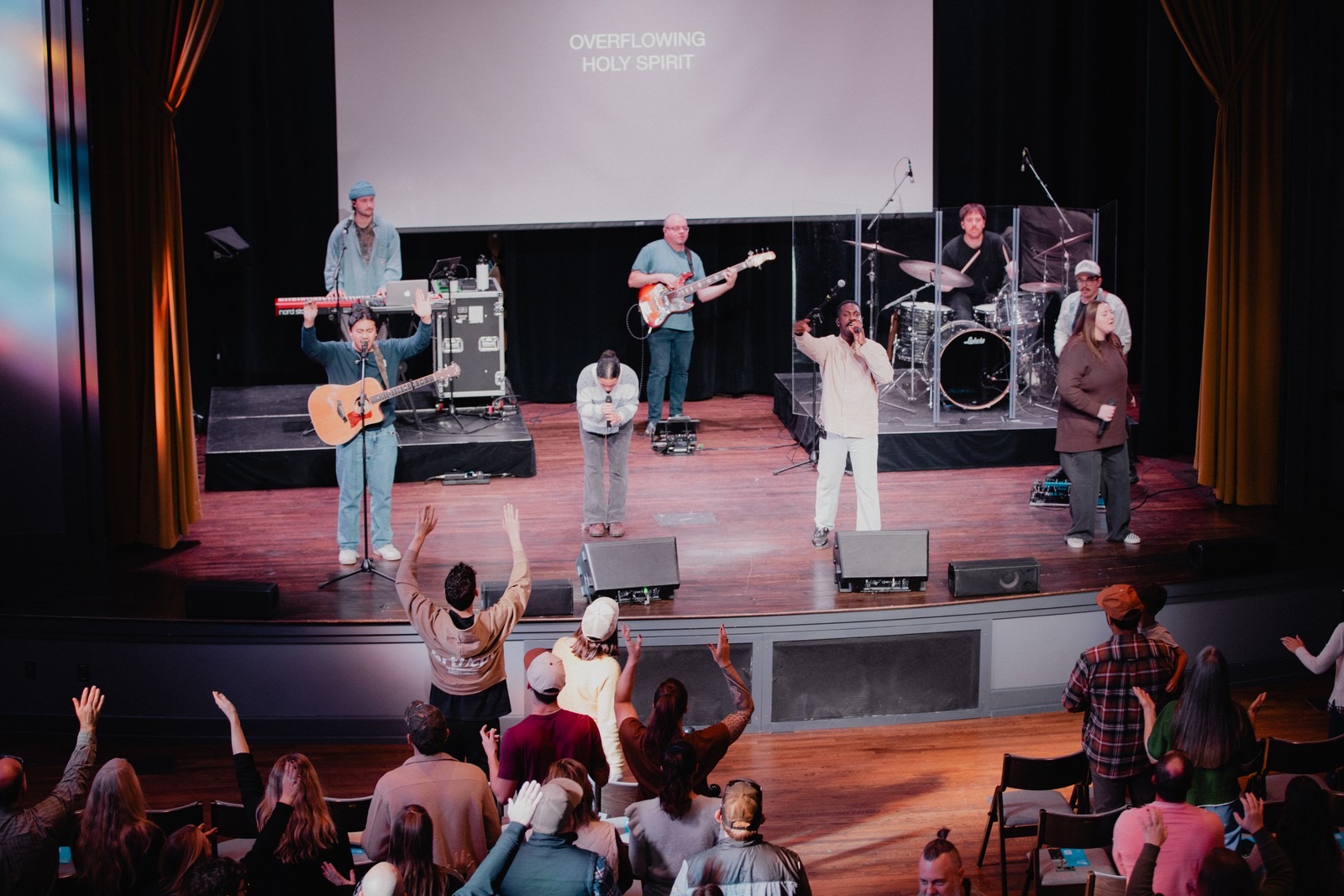 The Columbia congregation worshiping together