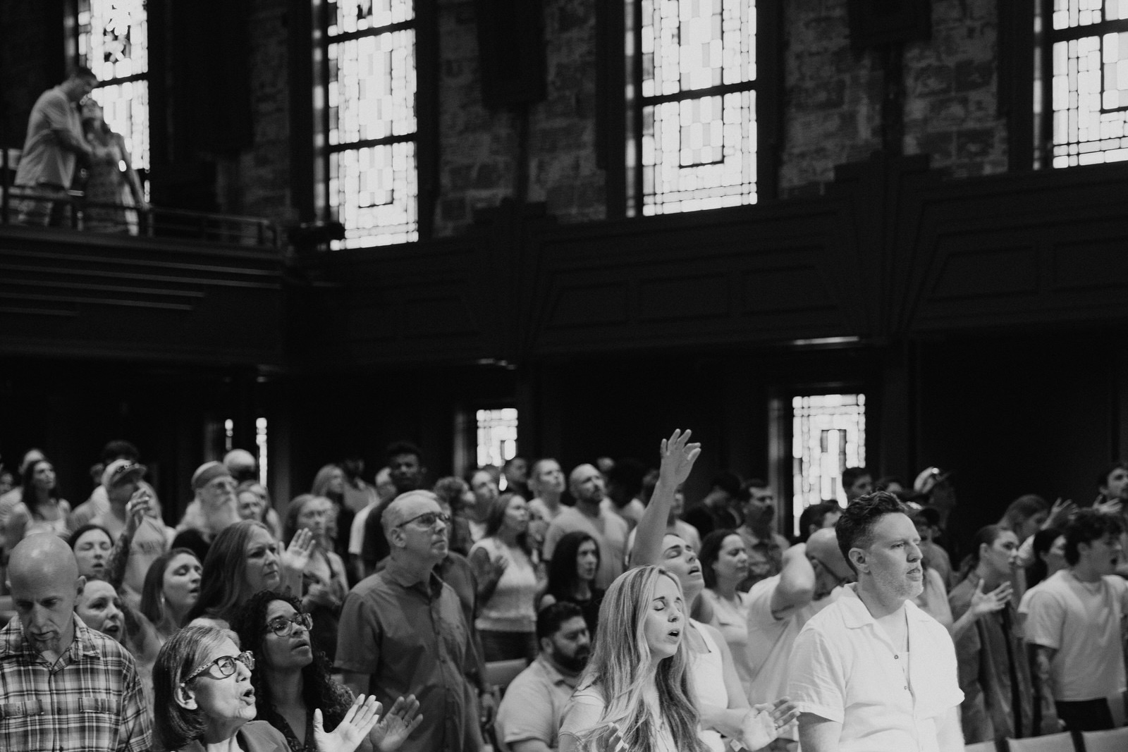 The Columbia church family worshiping together
